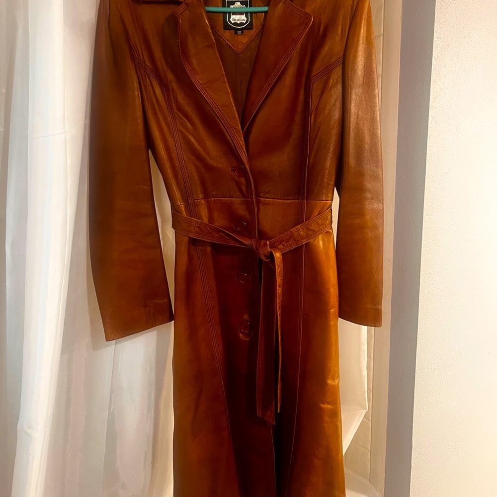 Vintage, knee-length, women’s leather jacket